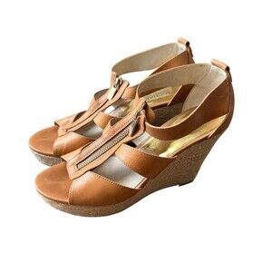 Michael Kors Damita Leather Espadrille Wedge Sandals Classic 9 М